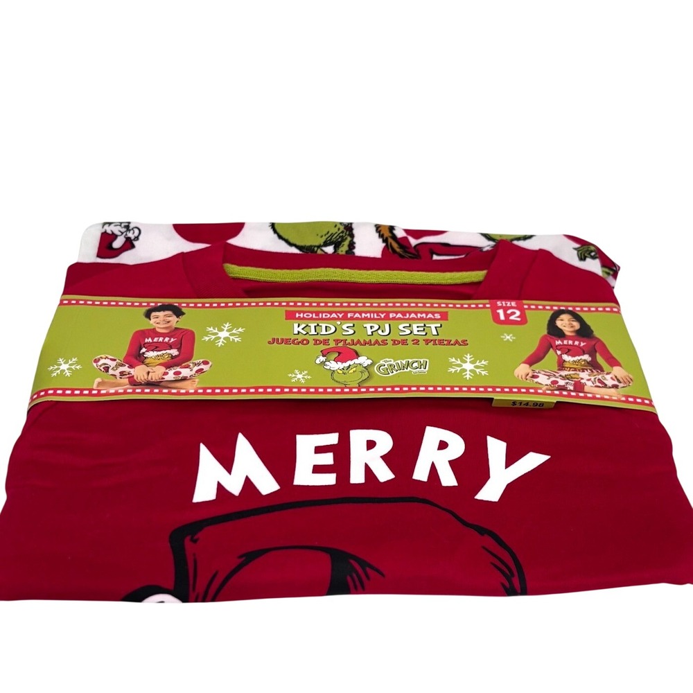 Dr. Seuss Kids Holiday Grinch Pajama Set 12 Red White Christmas Sleepwear Lounge